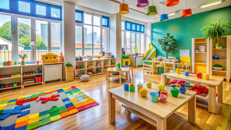 10 things to look for when choosing an after school care program Bright, organized after school care program classroom with colorful toys, educational materials, and child-sized furniture, designed for safe, engaging learning environments.