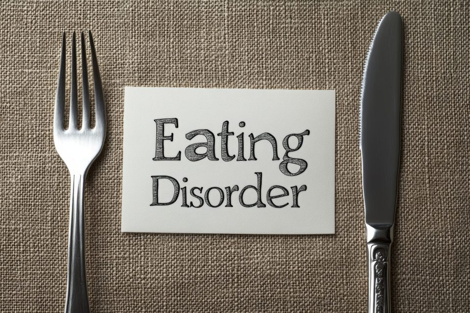 Eating disorder recovery: understanding the unique challenges black families face A graphic with a fork and knife and the words in the middle read, "eating disorder. "