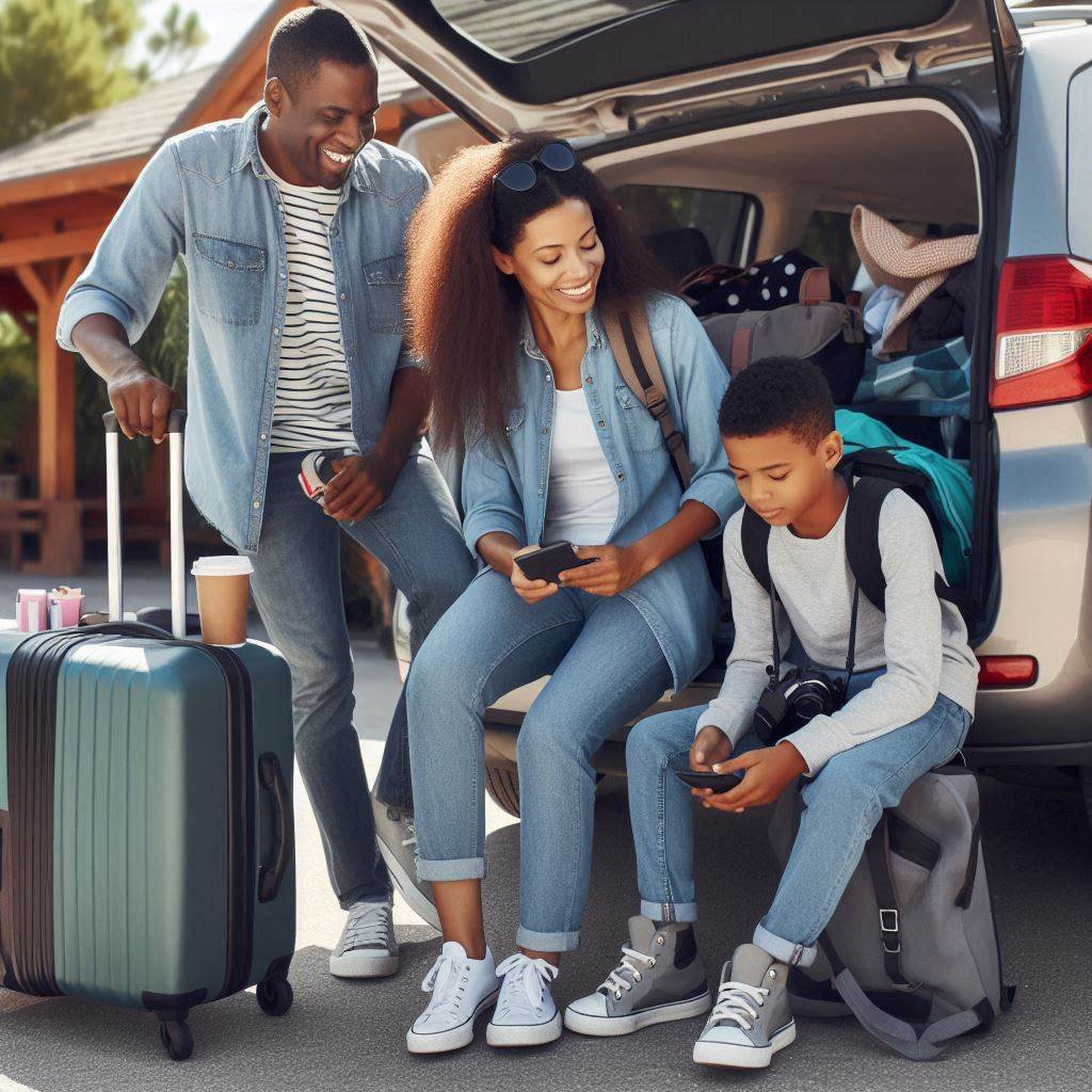 How families can optimize road trips with kids An african american family prepares to embark on a road trip for an article about how families can optimize road trips with kids