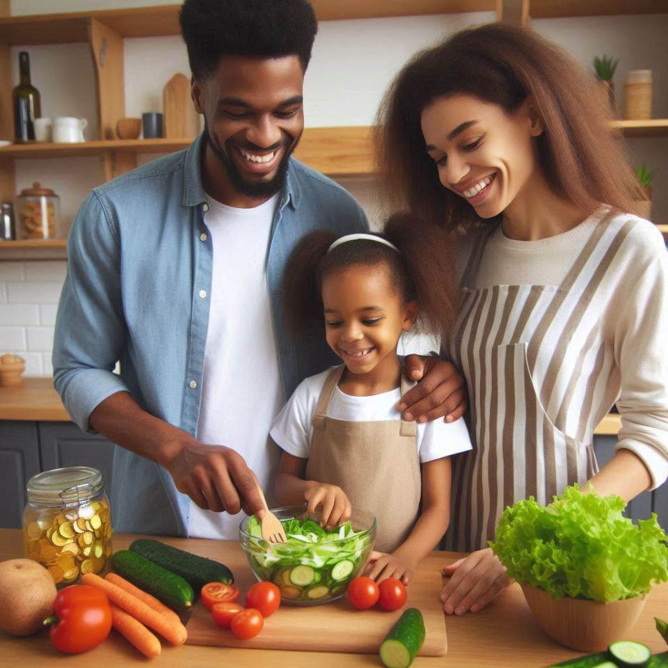 Https://th. Bing. Com/th/id/oig3. Gb3mjiw4nhgojvv80lbc? W=1024&h=1024&rs=1&pid=imgdetmain An african american family makes a salad together in the kitchen for an article on 6 family-friendly tips for navigating health challenges