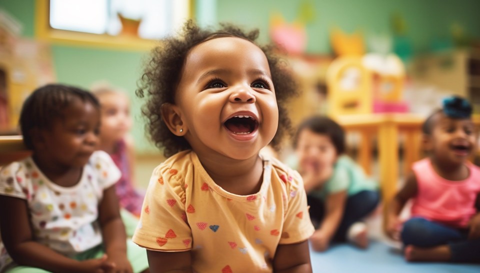 Daycare for 2-year-olds: how little scholars supports early growth through care Black toddlers in a joyful early learning classroom daycare setting, smiling and engaged in preschool activities