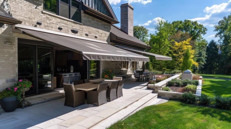 Retractable awning providing shade over a modern chicago patio on a sunny day — featured in “shade in the windy city: why awnings are a chicago must-have. "