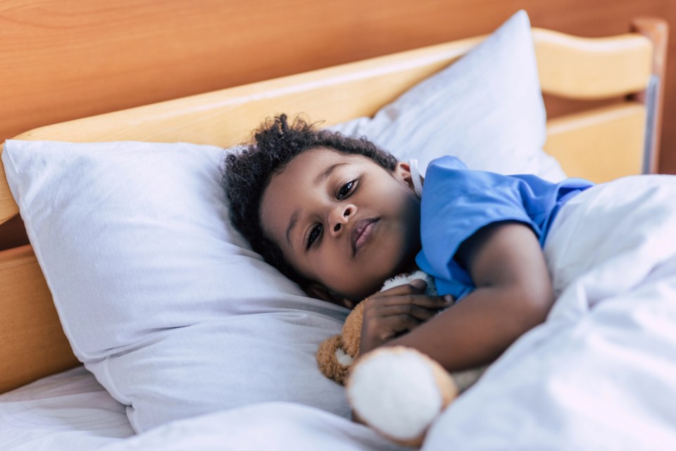 Comfort objects: the science behind children's attachment to special toys Young black child lying in bed holding a plush stuffed animal as a comfort objects, looking calm and thoughtful while resting on white pillows and sheets.