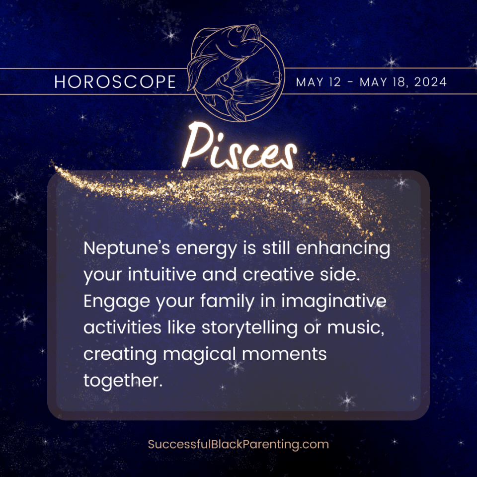Horoscopes for parents: week of may 12th – may 18th Pisces parent horoscope: "pisces fish swimming in a tranquil pond with family relaxing nearby, showcasing reflective and nurturing family moments. "