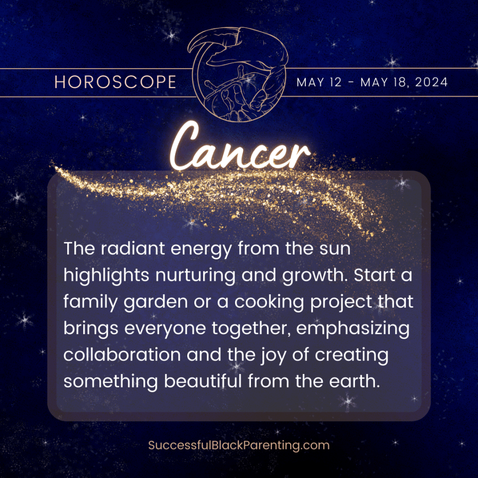 Horoscopes for parents: week of may 12th – may 18th Cancer parent horoscope: "artistic depiction of cancer crab encircled by hearts and home, signifying deep emotional bonds and nurturing in parenting. "