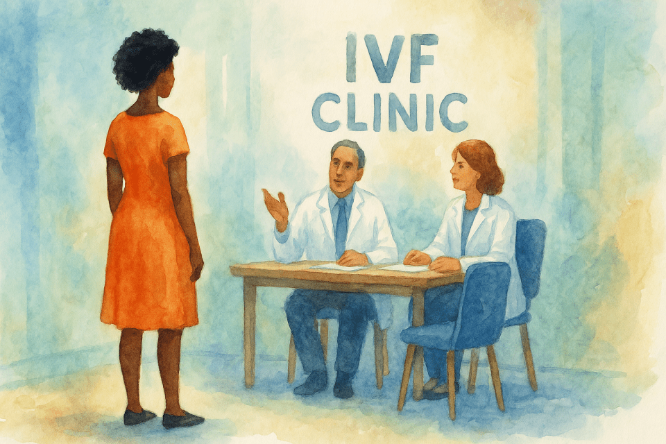 Black woman consulting with doctors at ivf clinic, discussing fertility options for becoming a single mom by choice for an article about black, single, and proud: why more black women are choosing motherhood on their own terms.