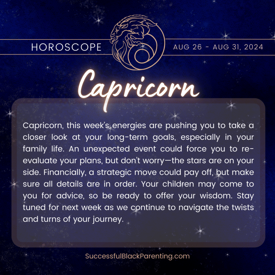 Horoscopes for parents: week of august 11th – august 18th Strong and reliable capricorn zodiac sign image with a steadfast mountain goat, designed for capricorns focusing on career and discipline in their astrological studies.