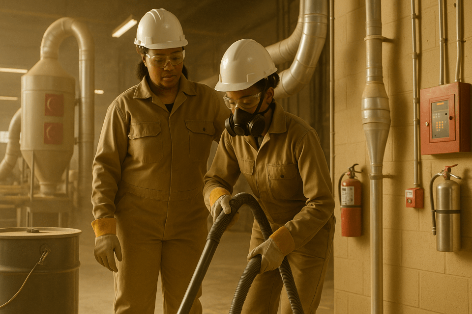 Hidden danger at work: mitigating risk of combustible dust explosions with alarm panels, detection, housekeeping, and vents to protect workers and assets today for an article about hidden danger: mitigating the risk of combustible dust explosions