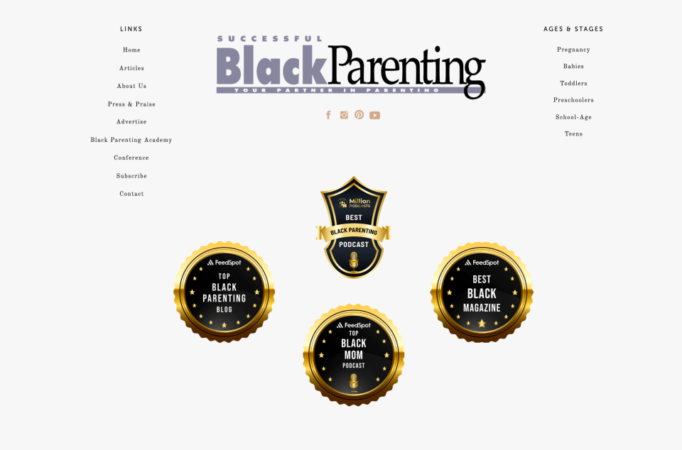 Backtalk podcast and successful black parenting magazine honored among top parenting media Award badges for top black parenting blog, top black mom podcast, best black magazine, successful black parenting podcast national rankings