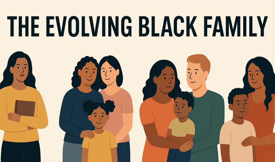 Is the traditional cisgender black family at risk? Black women are evolving, and so are their expectations Illustrations showing the evolving black family models for an article about is the traditional cisgender black family at risk? Black women are evolving, and so are their expectations